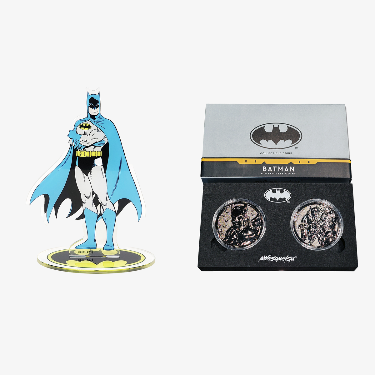Bat Collection Coin Batman Collectible Coins Set - Black + Batman Acrylic Stand - Standing ...