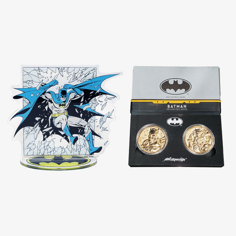 Batman Collectible Coins Set - Gold + Batman Acrylic Stand - Blast Duo Set - Awesomeism