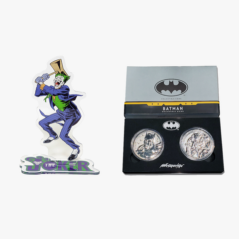 Batman Collectible Coins Set - Silver + The Joker Acrylic Stand Duo Set - Awesomeism