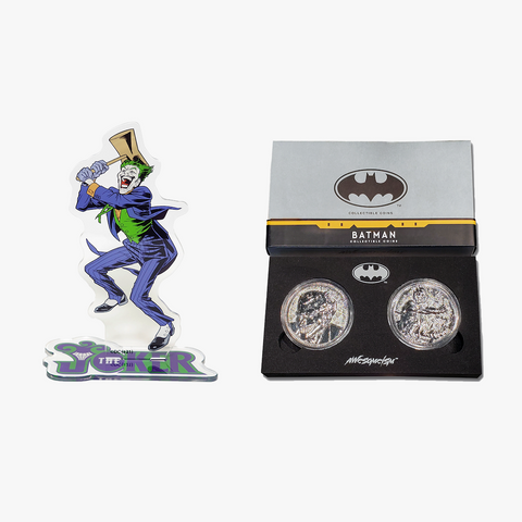 The Joker Collectible Coins Set - Silver + The Joker Acrylic Stand Duo Set - Awesomeism