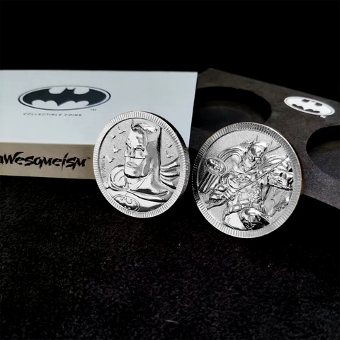 Batman Collectible Coins Set - Silver + The Joker Acrylic Stand Duo Set - Awesomeism